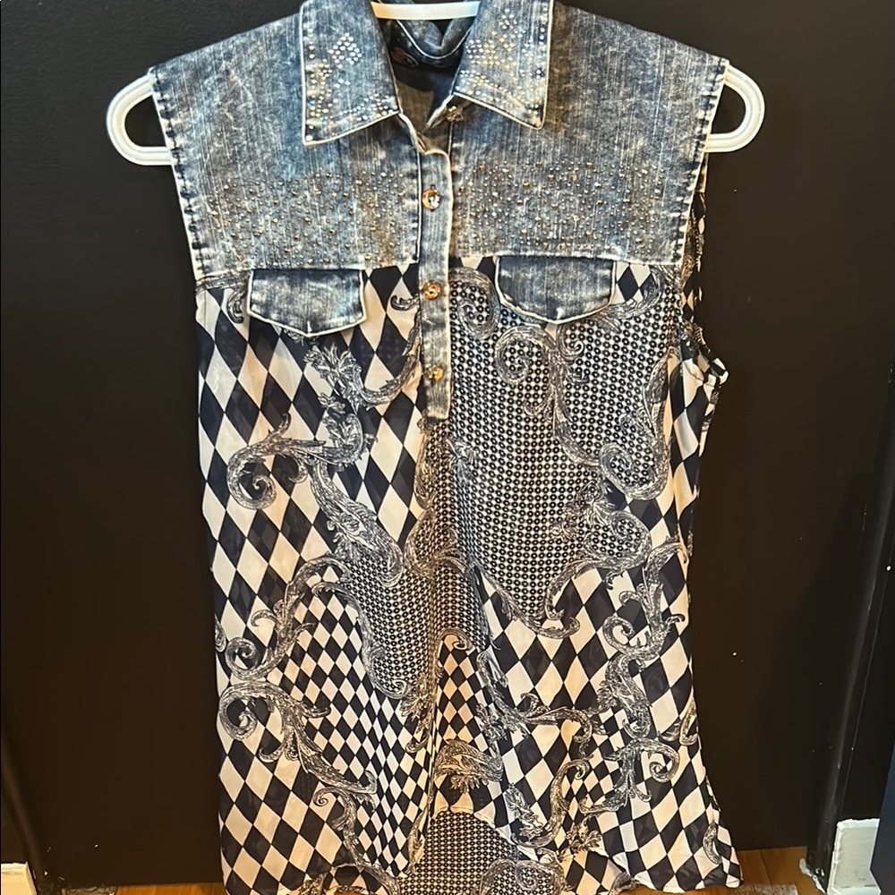 3 R Streetwear Denim Patterned Sleeveless Top. Size Small. Vintage.